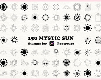 Mystische Sonne Procreate Pinsel, Himmlische Tattoo Stempel (Digitaler Download)