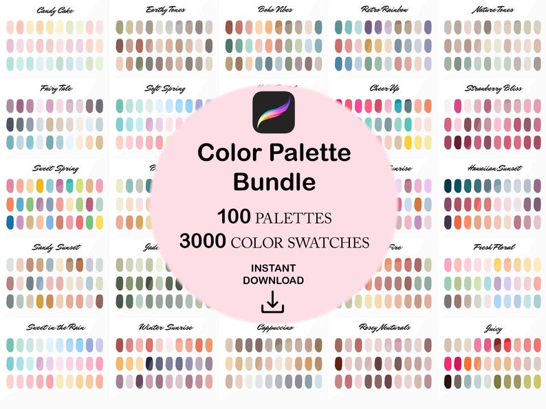 Procreate Color Palette Bundle, 3000 Color Swatches (Digital Download) image 1