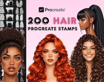 200 Female Hair Procreate Stamps | Portrait & Character Design