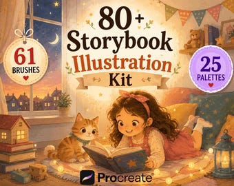 Children Book Illustration Kit Procreate, Storybook Brushes, Cozy Illustration Drawing Pack