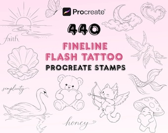 440 Fineline Flash Tattoo Procreate Stamps, Tiny Tattoo Flash, Minimalist Tattoo Designs, Cute Feminine Tattoo Brush Set