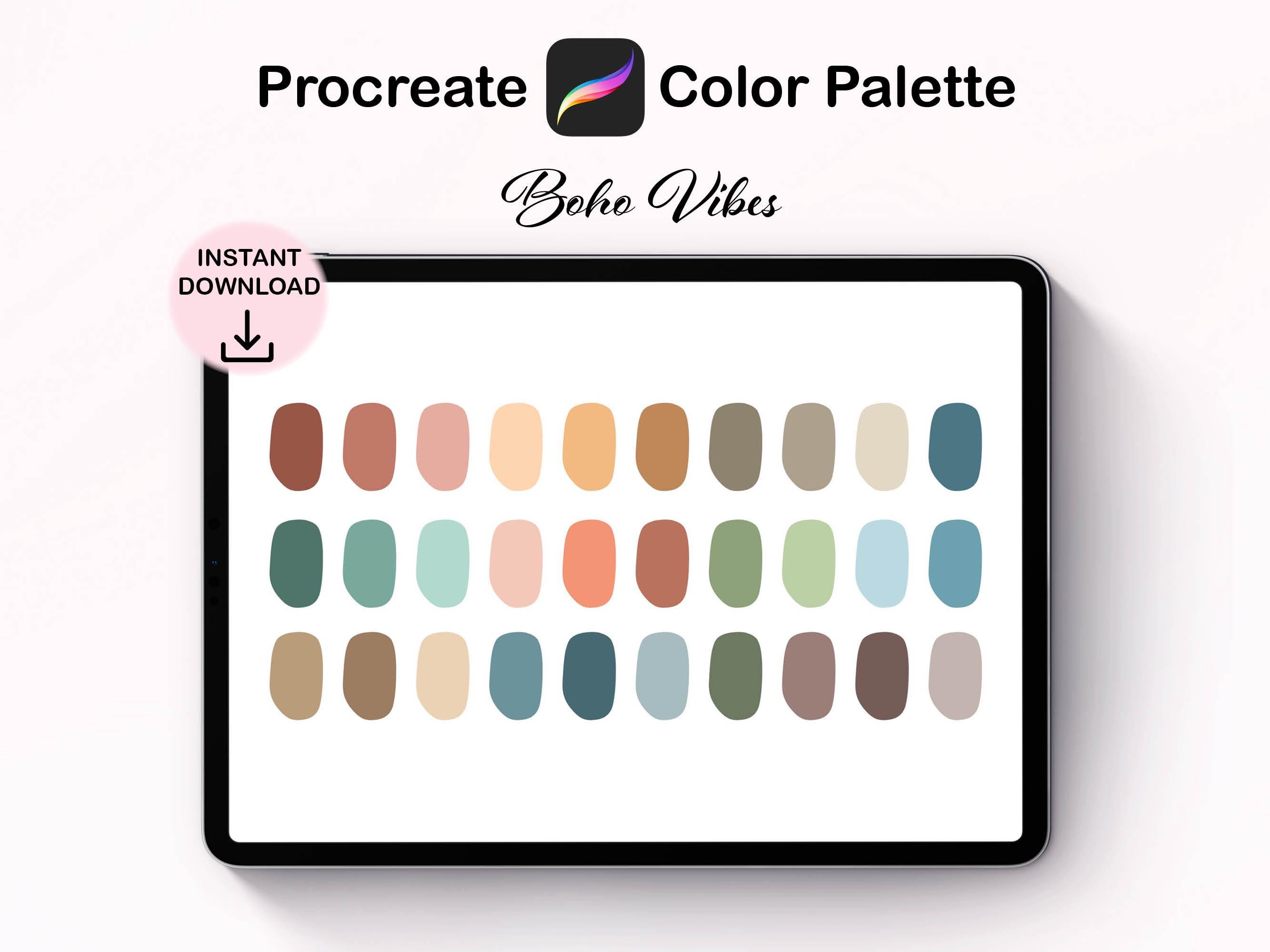 Pacote de paletas de amostras em tons pastéis para Procreate – 30 paletas de cores digitais para pincéis Procreate