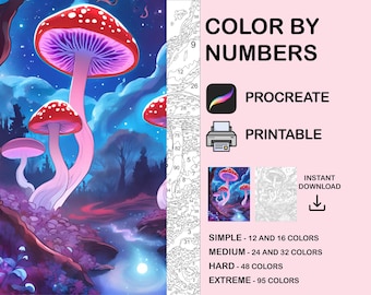 Magical Forest Color by Number: Procreate Adults Coloring Book (PDF, SVG, PNG)