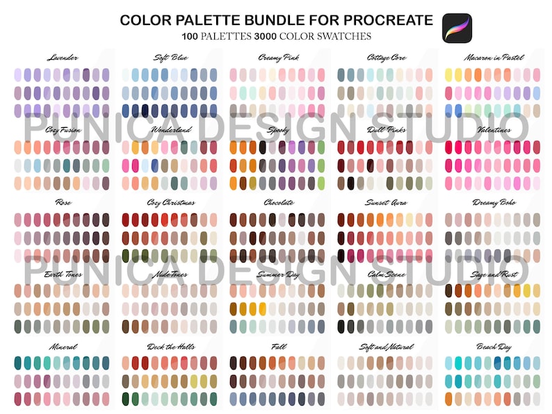 Procreate Color Palette Bundle, 3000 Color Swatches (Digital Download) image 3
