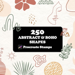 250 Boho Abstract Procreate Stamps, Line Art Brush Set