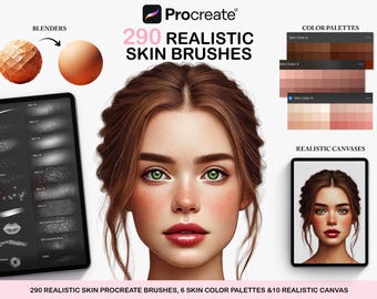 Procreate Real Skin Brush Set, Procreate Portrait Texture, Color Swatches