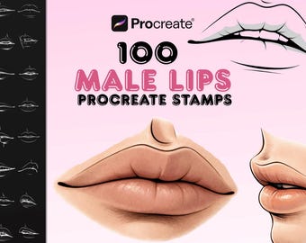 100 Männliche Lippen Procreate Stempel - Männlicher Mund, Porträtzeichnung, Gesichtsanatomie, Charakterdesign