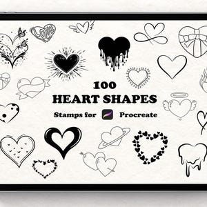 100 sellos de corazones dibujados a mano, set de pinceles para Procreate (descarga digital)