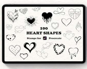 100 Handgezeichnete Herz Stempel, Procreate Pinsel Set (Digitaler Download)