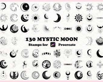 Mystic Moon Procreate Stamps, Witchy Celestial Brushes (130) (Digitaler Download)