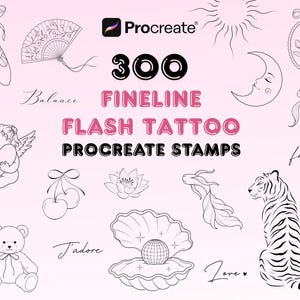 300 Flash Tattoo Procreate Stamps | Fine Line Tattoo Brush Bundle | Tiny Tattoo Designs | Minimal Line Art | Tattoo Stamp Set