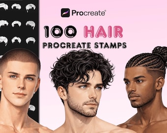 100 realistische männliche Haare Procreate Stamps - Character Design Brushes