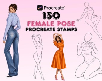 150 Female Pose Stamps for Procreate, Fashion Illustration, Character Design (Digital Download)