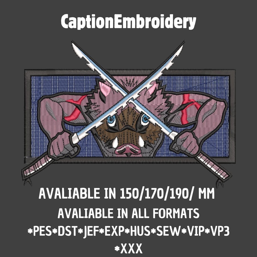 Anime Embroidery Design Inspired by Inosuke Form Demon Slayer Avaliable ...