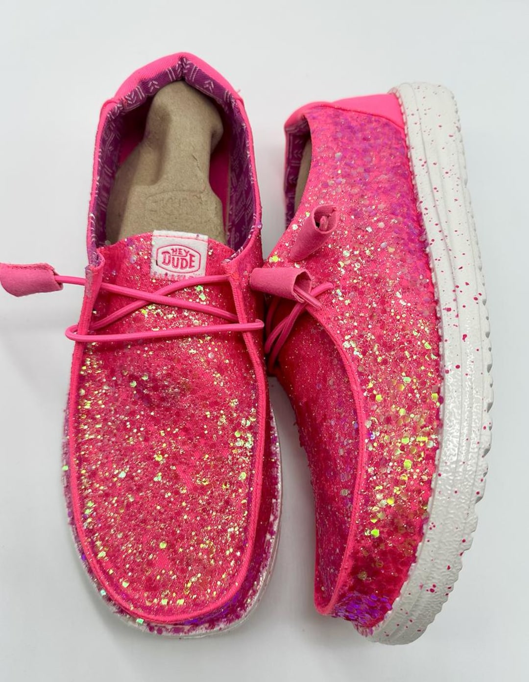 Buy Custom Hot Pink Glitter Hey Dude Shoes Online in India