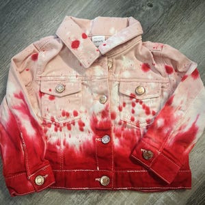 Strawberry Hand Dyed Pink/Red Washed Jacket, 18M 18 Months Toddler Youth Kids Jean jacket, Hand Dyed Ready To Ship RTS