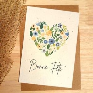 carte fête, anniversaire, à planter, ensemencée, cœur