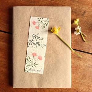 Marque-page à planter personnalisable, merci maîtresse, cadeau écologique en papier à semer