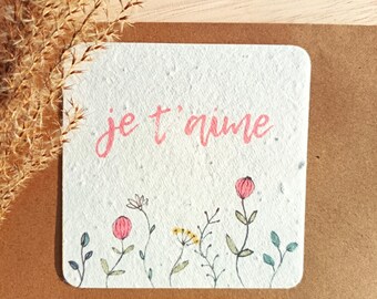 carte à planter, je t'aime, papier ensemencé