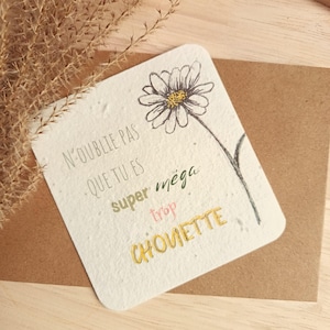 carte à planter, t'es trop chouette, compliments, papier ensemencé