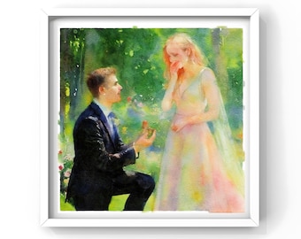 Custom Watercolor Couple Portrait from Photo,  Personalized Hand Drawn Painting, Engagement gift, Anniversary gift, Valentine's day, Wedding