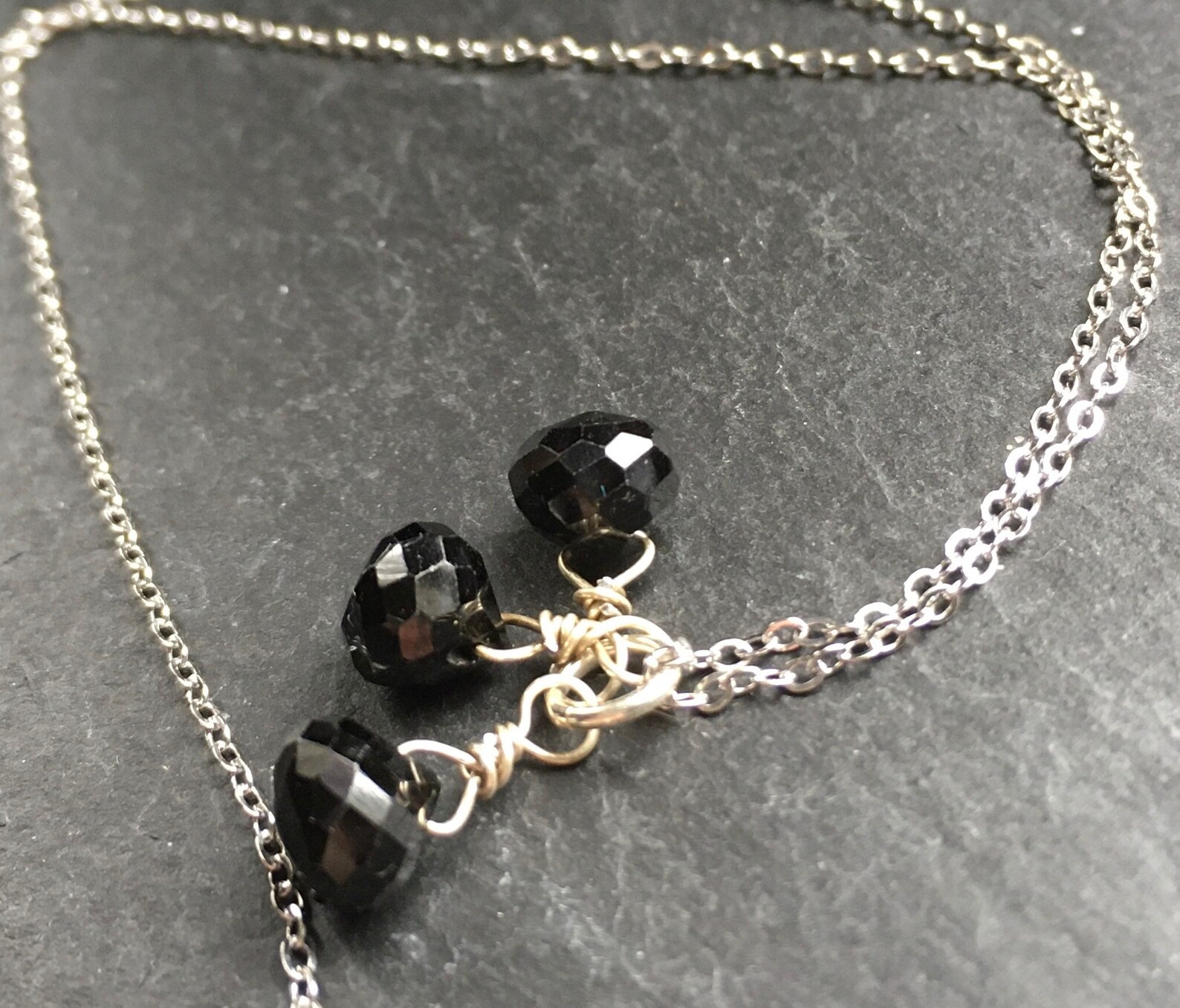 Delicate Black Spinel and Sterling Silver Necklace Minimal - Etsy