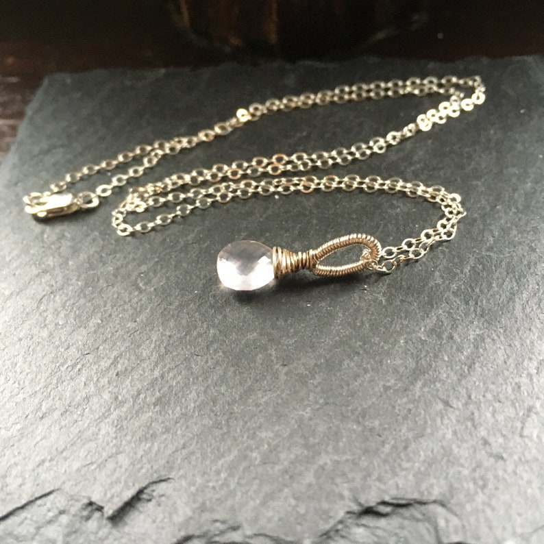 Pink Micro Faceted Wire Wrapped Pale Rose Quartz and Sterling Silver Necklace 18 Inches