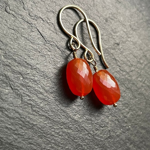 Minimal dainty Carnelian and 14k Gold Filled Drop Earrings