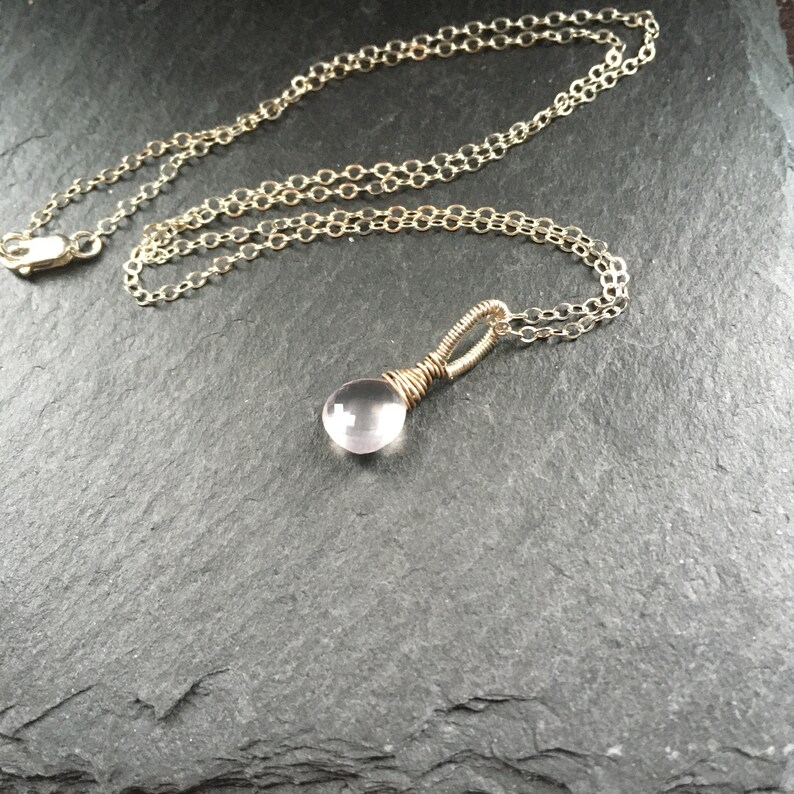 Pink Micro Faceted Wire Wrapped Pale Rose Quartz and Sterling Silver Necklace 18 Inches