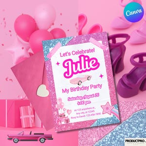 Pink Glam Birthday Invitation | Girl Party Invite | Digital & Printable | Editable Canva Template | Instant Download
