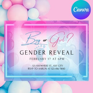 Invitation Gender Reveal Digital Template Printable Invitation Customizable Party Invitation Instant Download