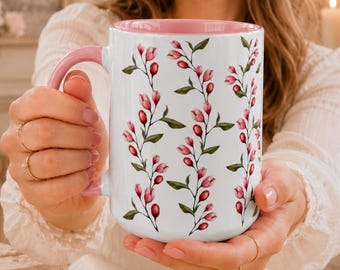 Pink Floral Mug, Feminine Coffee Mug, Girly TeaCup, Cottagecore Gift for Her, Gift for Friend