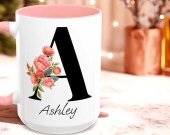 Personalized Floral Monogram Mug • Custom Initial Cup • Gift for Her