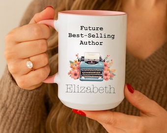 Personalized Writer Mug • Future Best-Selling Author Gift • Typewriter Coffee Cup for Book Lovers