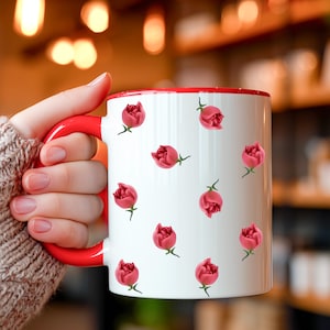 Red Rose Mug • Elegant Floral Coffee Cup • Romantic Gift for Her image 1