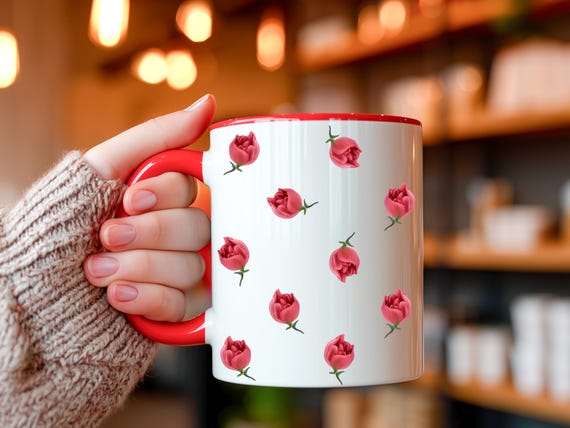 Red Rose Mug • Elegant Floral Coffee Cup • Romantic Gift for Her