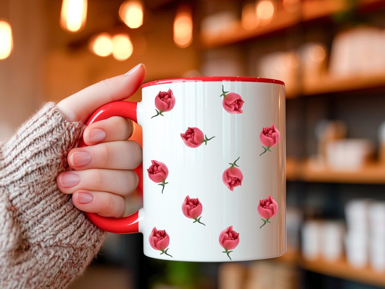 Red Rose Mug • Elegant Floral Coffee Cup • Romantic Gift for Her image 1