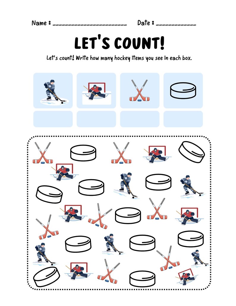 Hockey Counting Worksheet | Preschool Math Activity (PDF Download ...
