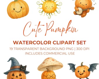 Cute Halloween Pumpkin Clipart Set, Spooky Cute Fall Pumpkin Clipart, Pumpkin Autumn Clipart, Fall Pumpkin Clipart Bundle, Cozy Fall Pumpkin