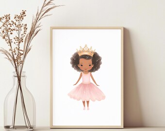 Printable Princess Nursery Decor, Black Princess Wall Art, Princess Wall Print For Girls Room, Fairytale Nursery Print For Baby Girl