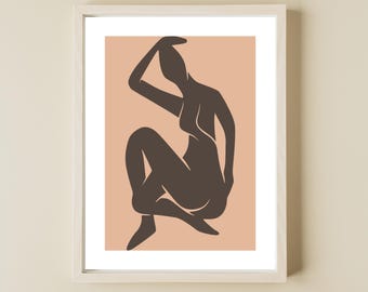 Arte mural abstracto moderno de mujer, decoración de pared abstracta del cuerpo femenino, impresión artística de galería moderna, obra de arte de silueta de galería moderna, impresión abstracta