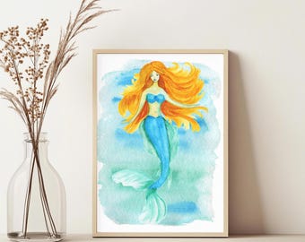 Mermaid Bedroom Printable Wall Art, Mermaid Nursery Wall Art For Baby Girl, Under The Sea Nursery Prints, Mermaid Print For Girls Room