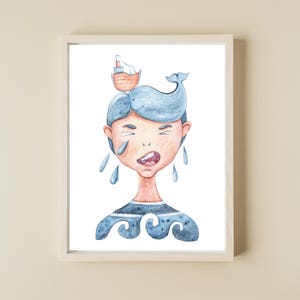 Kinder Küsten-Kinderzimmer-Wand-Kunst, niedliche Wal-Kunst für Kinderzimmer, Meer-Themen-Wand-Druck, blaue Kinder-Kinderzimmer-Kinderzimmer-nautisches Dekor, Kinderwal-Kunst