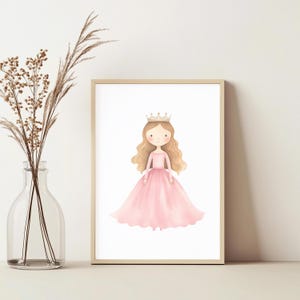 Watercolor Princess Nursery Wall Art, Princess Themed Nursery Art For Girls, Princess Wall Art For Girls Room, Pink Princess Nursery Decor