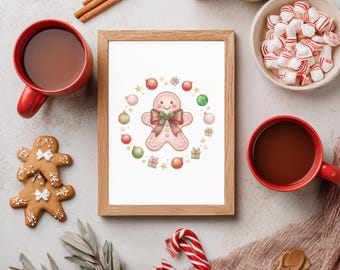 Christmas Gingerbread Wall Art, Cute Festive Home Decor Art, Festive Holiday Print, Neutral Christmas Art, Christmas Ornament Wall Art