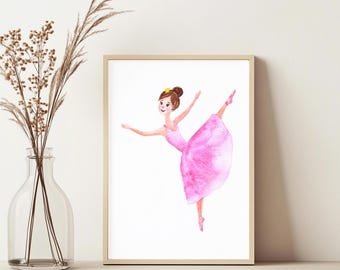 Lámina de pared para habitación infantil de bailarina, arte de ballet para habitación de niña, decoración de pared de bailarina rosa, póster de bailarina para habitación infantil.