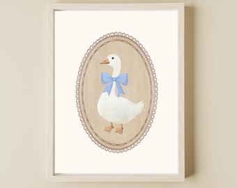 Silly Goose Wall Art Decor For Nursery, Animal Printable For Kids Room, Cute Goose Poster, Beige Goose Nursery Art, Cottagecore Art Print