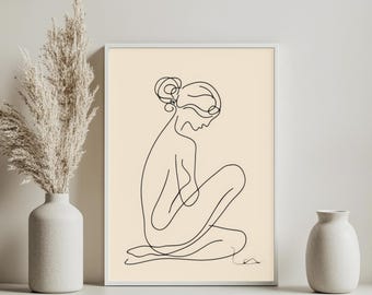 Minimalist Feminine Line Art Decor, Woman Line Art Print, Aesthetic Woman Line Drawing, Neutral Female Body Living Room Decor, Feminist Art