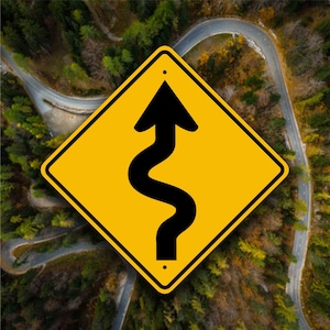Curvy Road Ahead - Aluminum Driving Sign - Highway Safety Placard - Garage Automobilia Decor - Gifts for Car Lovers - Enjoy Free Shipping!