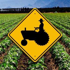 TRACTOR CROSSING SIGN - Aluminum - Farm Safety Plaque - Country Decor - Shabby Chic - Fun Barnyard Art - Riding Lawnmower Gag Gift -Garage